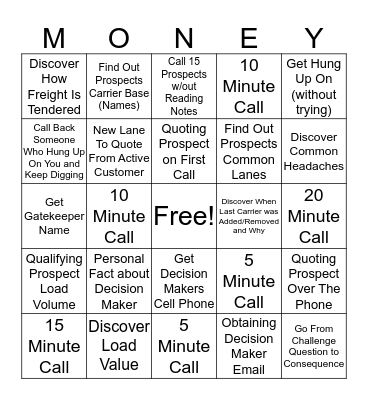 Prospecting Bingo Card