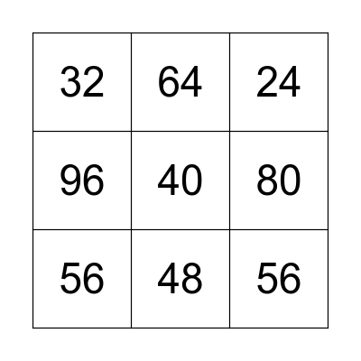 8 Times Table Bingo Card