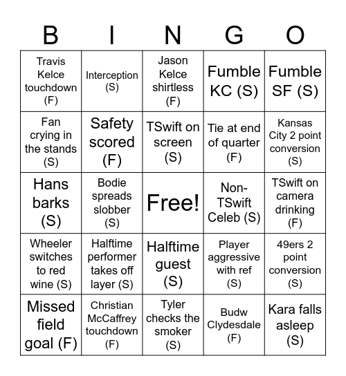 Super Bowl 2024 Bingo Card