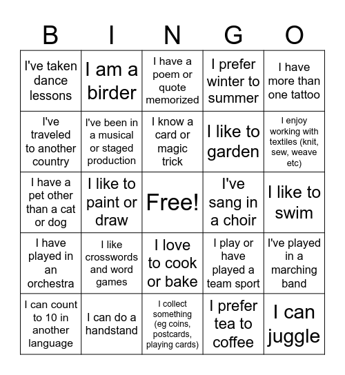 Get to know you Bingo! Bingo Card