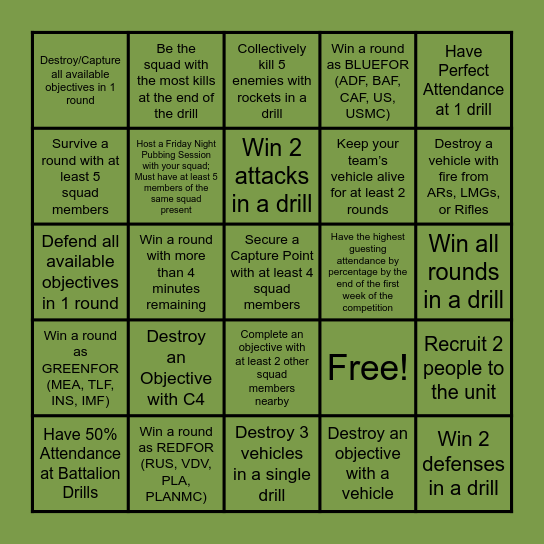 Squad Bingo Card