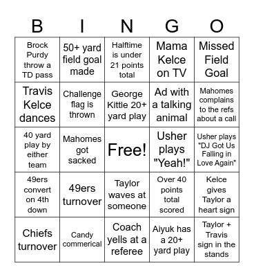 SUPERBOWL LVIII Bingo Card