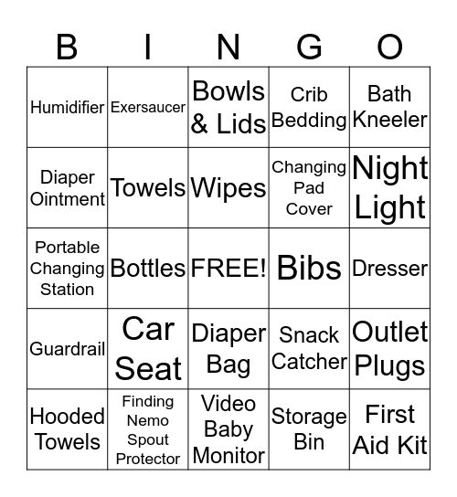 Jamie's Baby Bingo Card