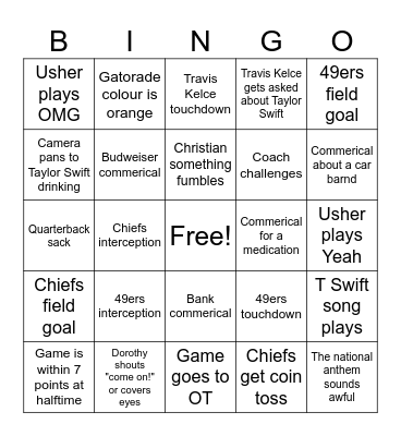SuperBowel Mackenzie Bingo Card