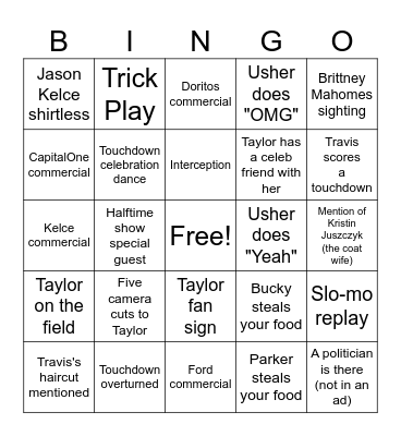 Super Bowl (Taylor's Version) Bingo Card