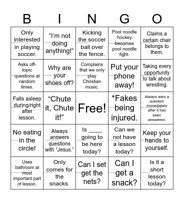 Only in Youth Group Bingo Card