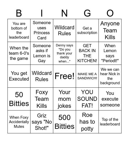 HDW Bingo Card