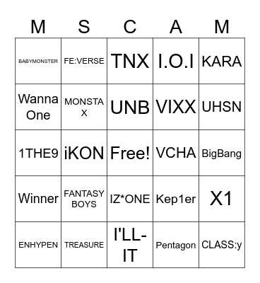 Survival Show Groups Bingo Card