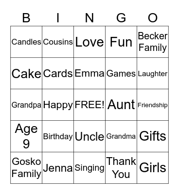 Untitled Bingo Card