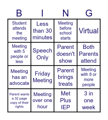 IEP Meeting Bingo Card
