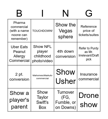 Super Bowl Bingo 2 Bingo Card