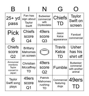 Superbowl Bingo (Taylor's Version) Bingo Card