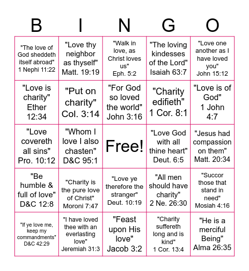 Christ's Love Bingo Card