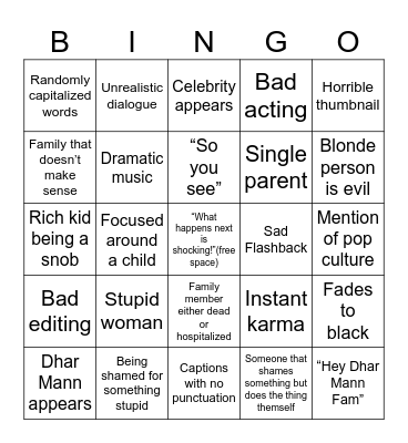 Dhar Mann Bingo Card