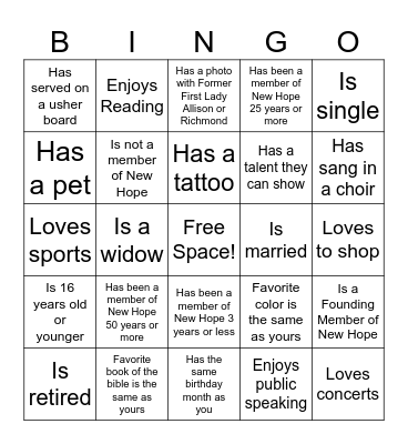 NHMBC Women's Day 2024 Personality Bingo Card