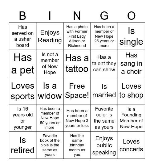 NHMBC Women's Day 2024 Personality Bingo Card