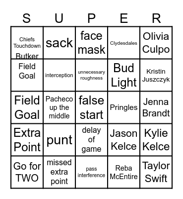 Super Bowl LVIII Bingo Card