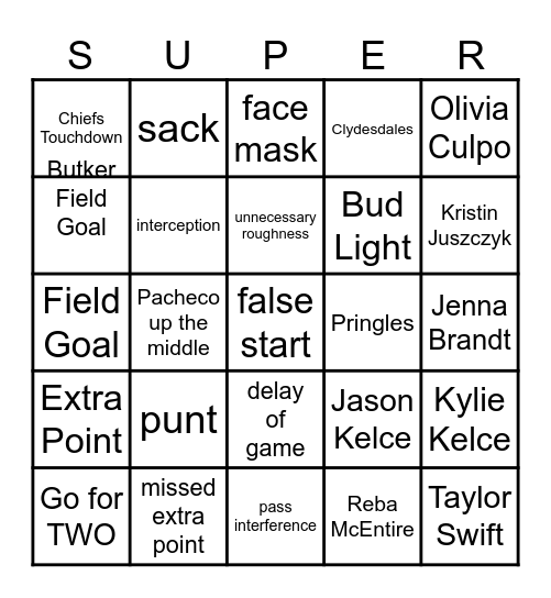 Super Bowl LVIII Bingo Card