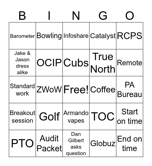 National Meeting Bingo Card