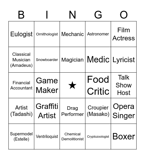 DR: Altered Futures Bingo Card