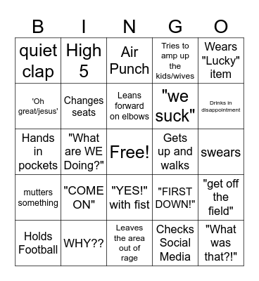 Football Wife Bingo Card