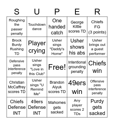 Superbowl Bingo Card