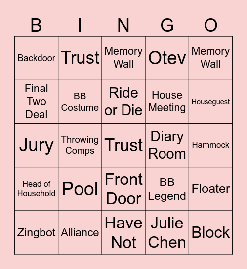 ALL NITER - BIG BROTHER BINGO Card