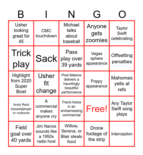 Super Bowl 2024 Bingo Card