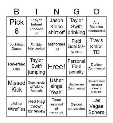 Super Bowl 2024 Bingo Card