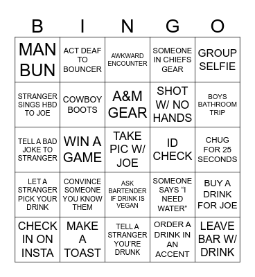 Joe’s Quarter Century!! Bingo Card