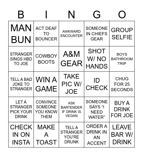 Joe’s Quarter Century!! Bingo Card