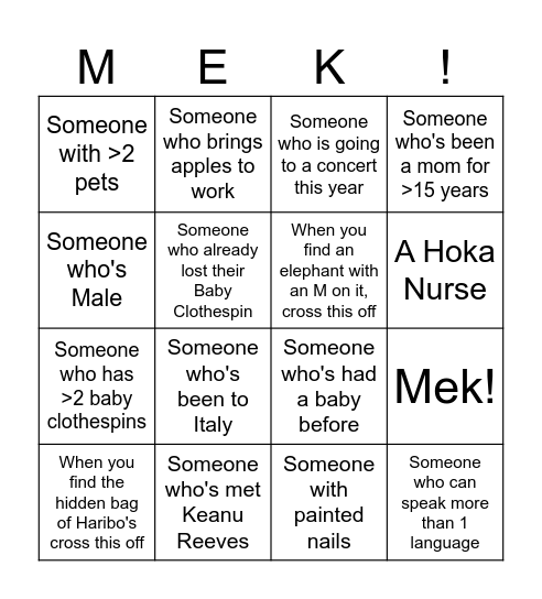 Mek's Baby Bingo! Bingo Card
