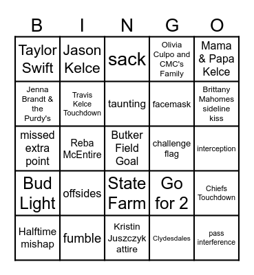 Super Bowl LVIII  CHIEFS vs 49ers Bingo Card