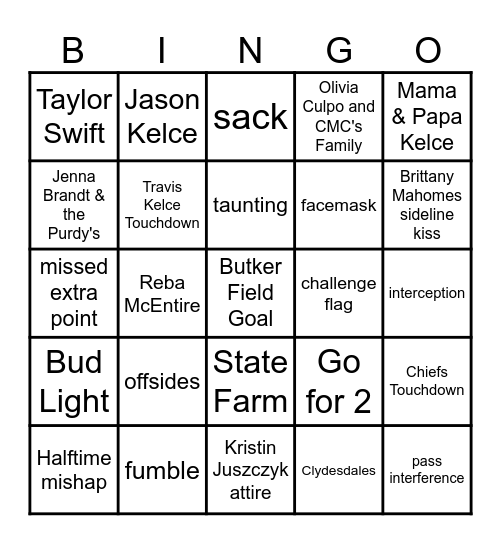 Super Bowl LVIII  CHIEFS vs 49ers Bingo Card