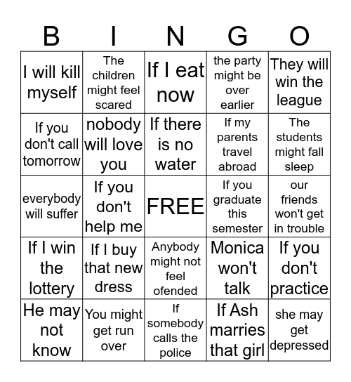 First Conditional Bingo Card