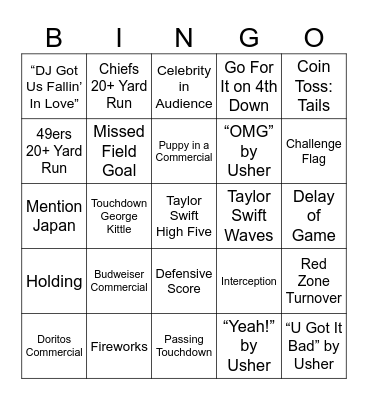 Super Bowl 2024 Bingo Card