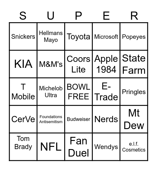 2024 SUPER BOWL Bingo Card