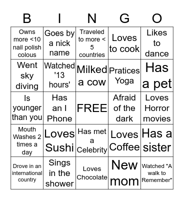 Ice Breaker Bingo Card