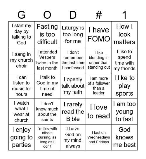 Who is the priority in my life? Bingo Card