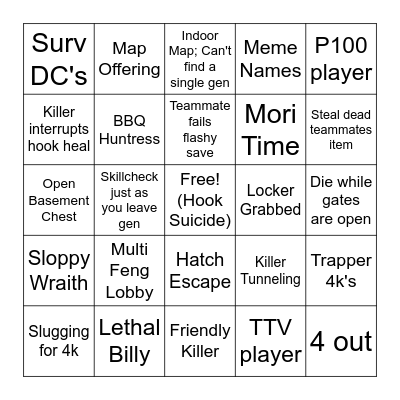 DBD Survivor Bingo Card
