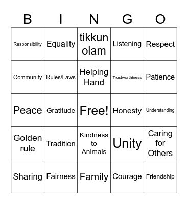 Mishpatim Bingo Card