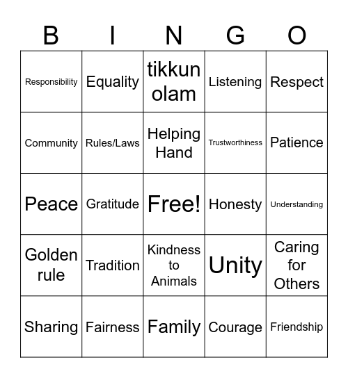 Mishpatim Bingo Card