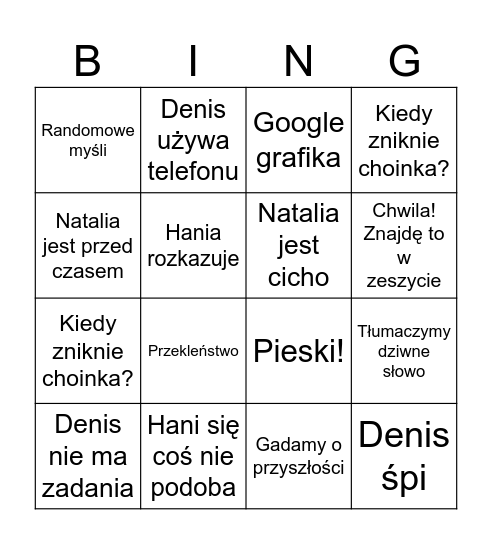 Japoński Bingo Card