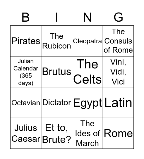 Caesar Bingo Card