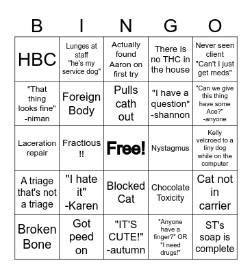 Veterinary ER Bingo! Bingo Card
