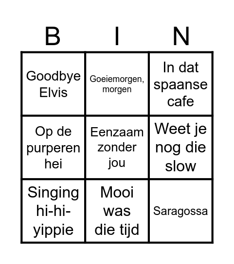 Muziekbingo Card