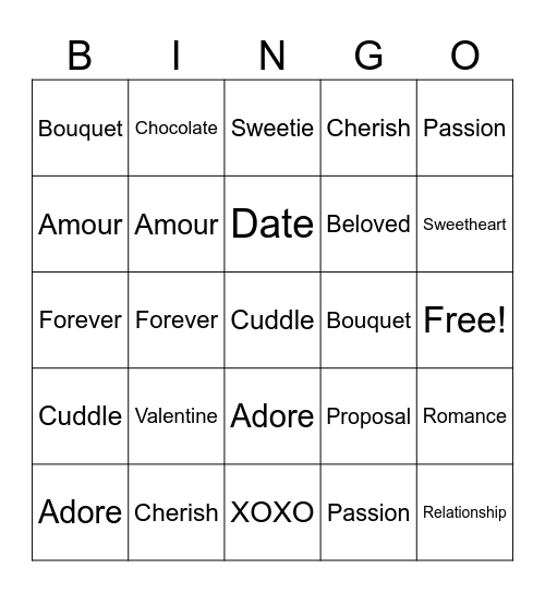 FH Valentine Bingo Card