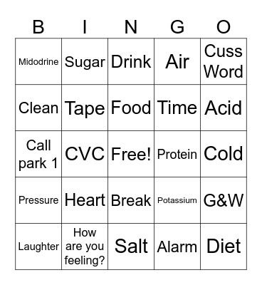 I Heard It At Dialysis Bingo Card