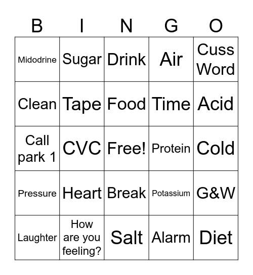 I Heard It At Dialysis Bingo Card