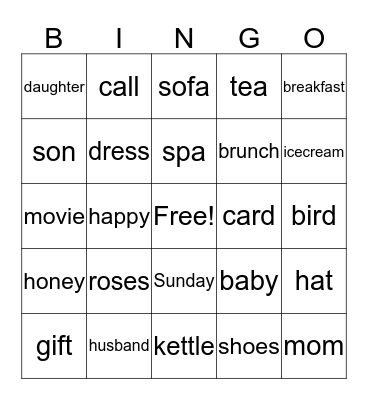 Mother's Day Bingo Card